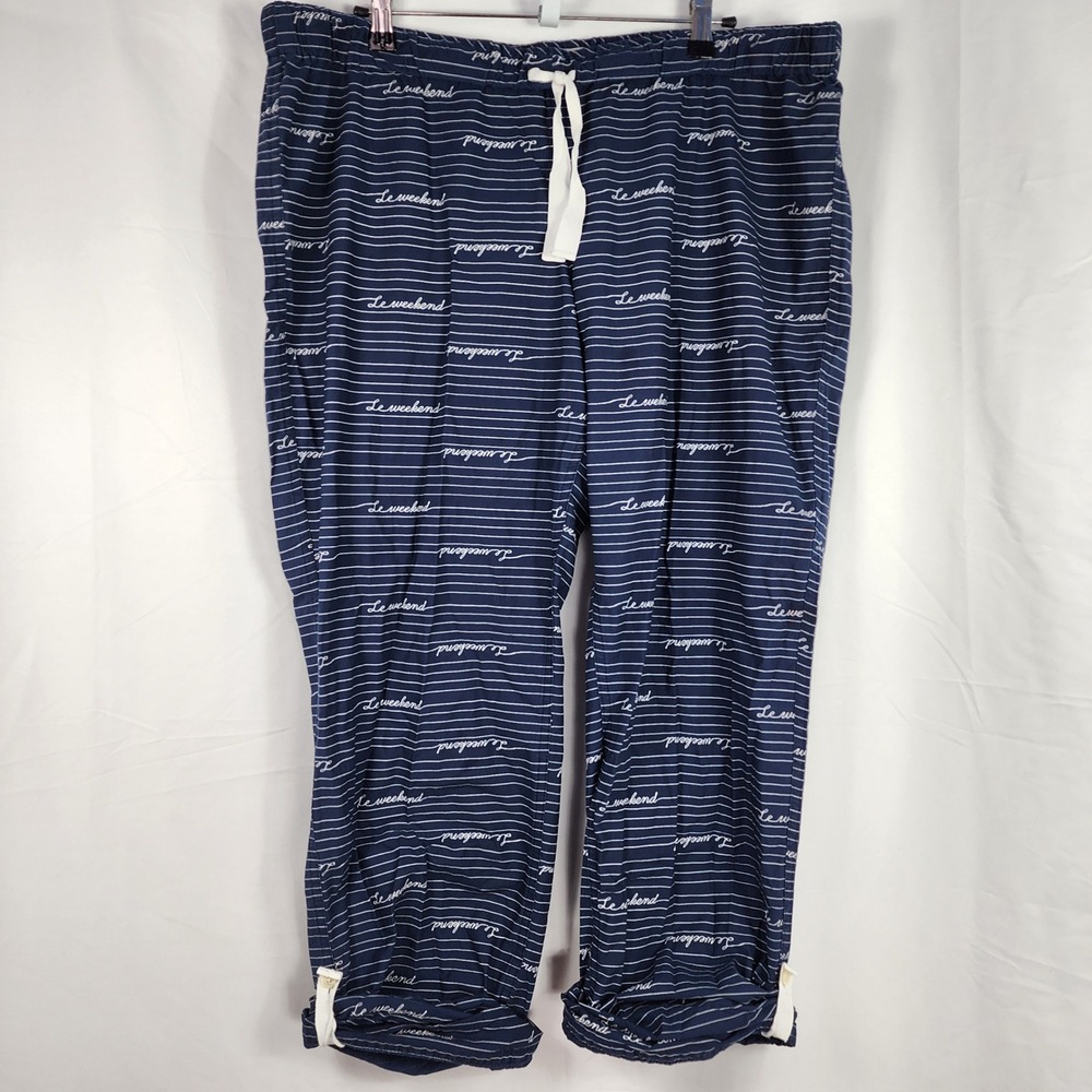 J Crew Womens Le Weekend Stripe Pajama Pants Cotton Drawstring Lounge Preppy XL